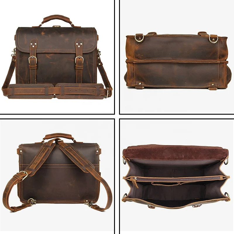 Мужской портфель из натуральной кожи, большой рюкзак из коровьей кожи, сумка-тоут через плечо, Прямая поставка, деловая сумка из кожи Crazy Horse