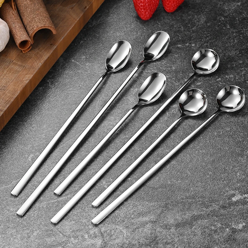 Hot Selling Long Handle Bar tools Stainless Steel Tableware Seasoning Coffee Ice Cream Tea Spoon Stirring ice Spoon sauce spoon