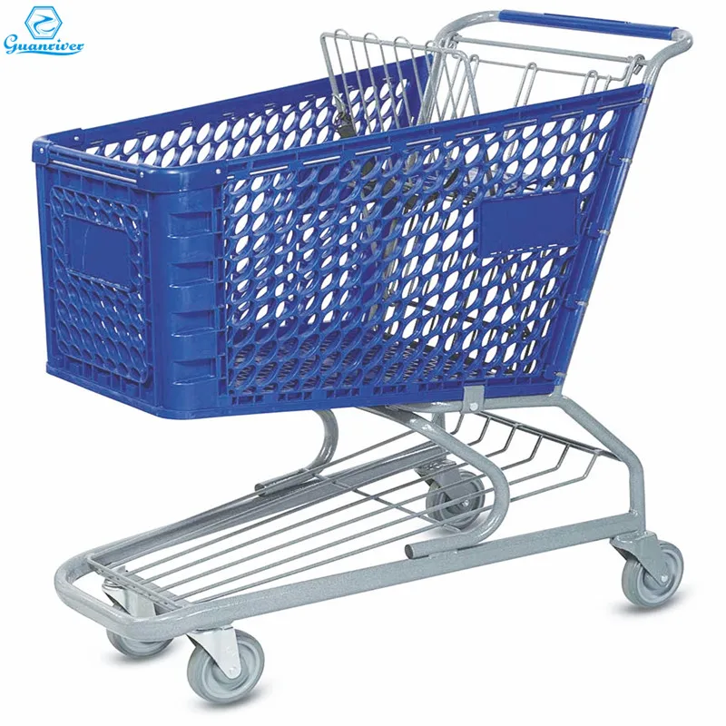 Semi-Plastic Supermarket Shopping Mall Trolley Cart with Seat Metal Hand Truck