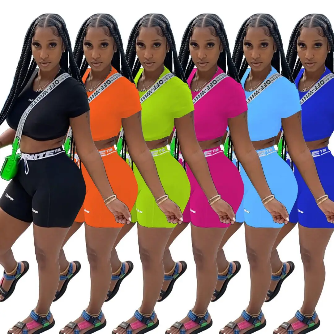 
2021New Arrivals Women Crop Tops Fashion Suits Female Short Sleeve Shorts Casual Sets 
