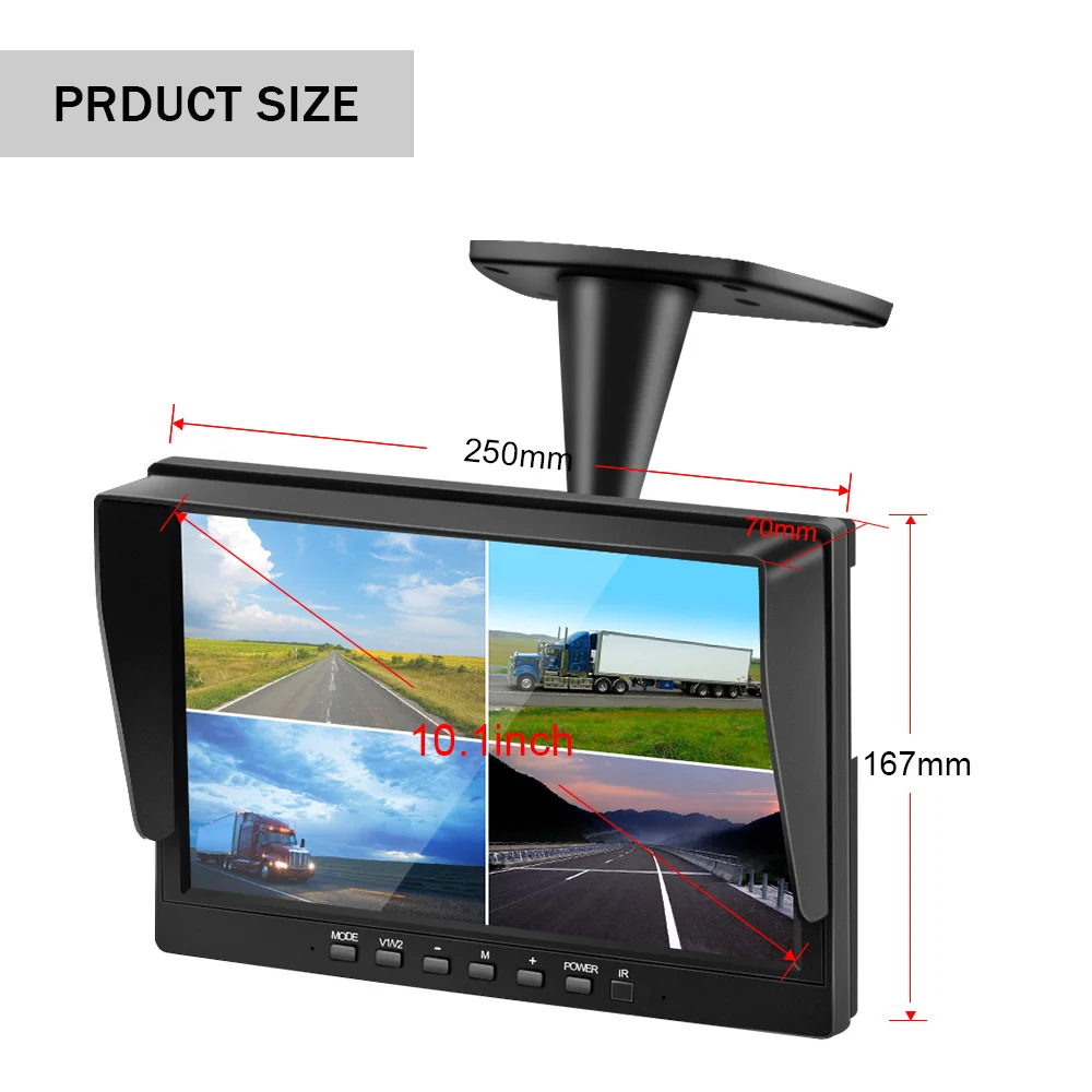 Car Monitor 10 inch AHD 4ch Recorder Car Screen to Auto Truck IR Rear View Camera Security Surveillance Split Screen Quad