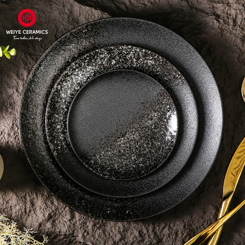 WEIYE оптовая продажа японская Керамическая антикварная посуда набор керамической посуды черная матовая тарелка наборы