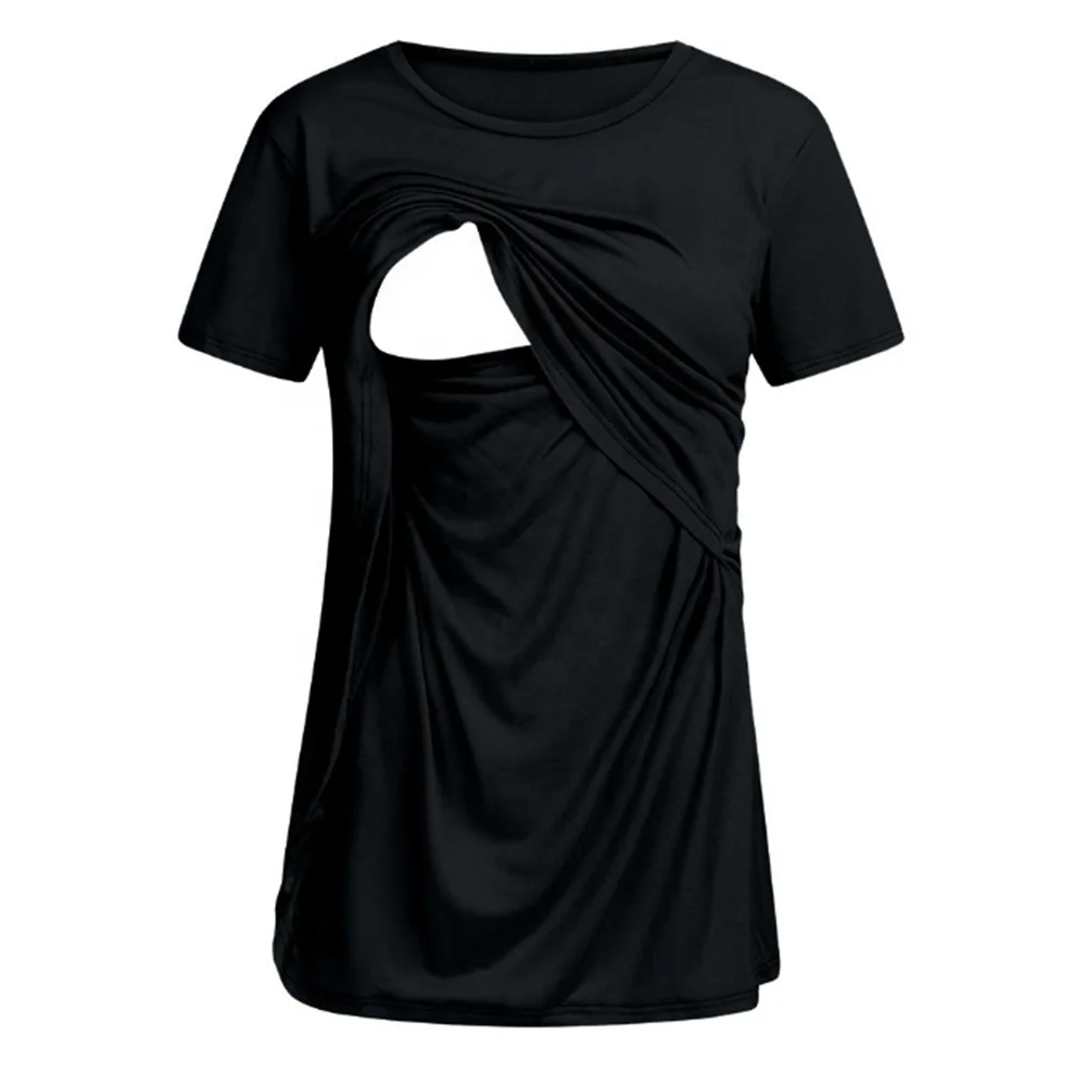Женская одежда для беременных с коротким рукавом Большие размеры топы для кормления рубашка для грудного вскармливания с круглым вырезом