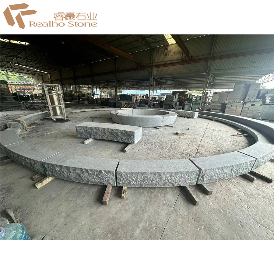 Natural Dark Granite Block Bench With Circle Shape for Garden Decoration