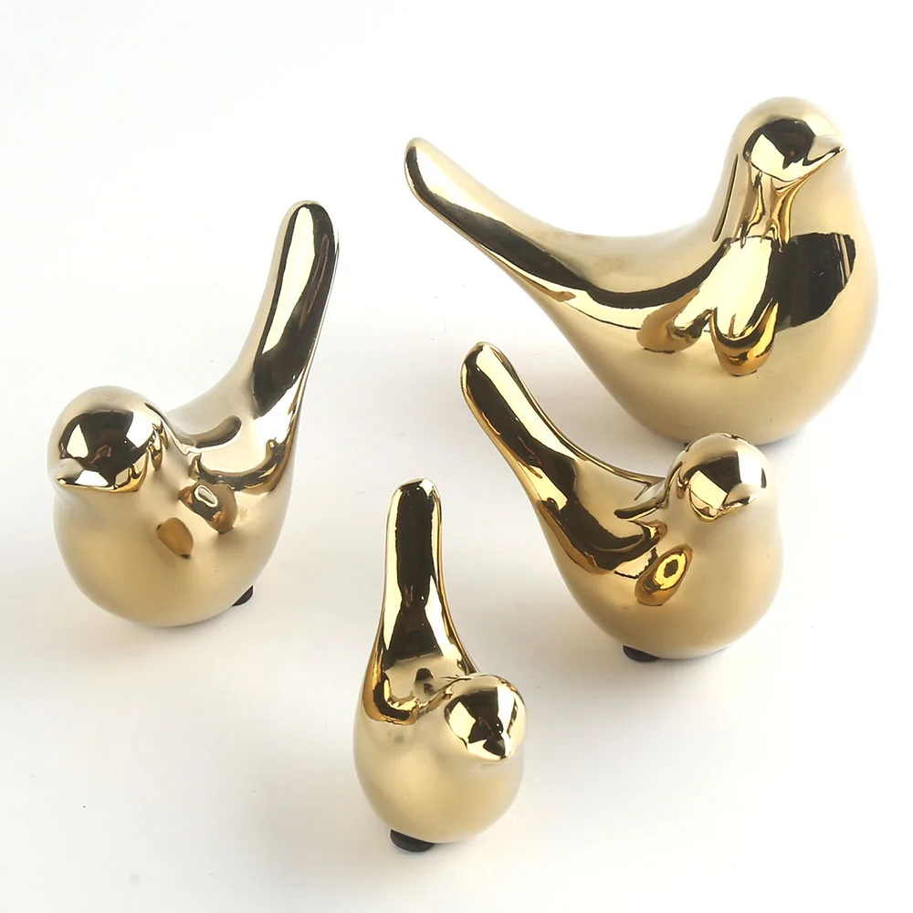Elegant Graceful Luxury Ceramic Porcelain Home Decor Ornament Gold Bird