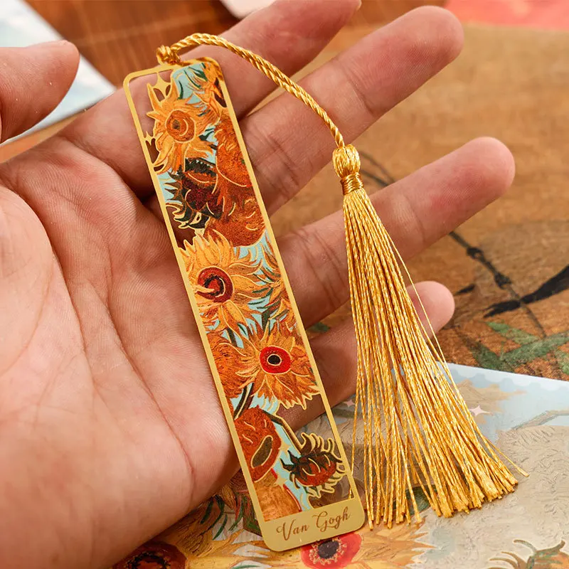 LABON Flower Starry Sky Brass Custom One-sided Bookmarks Die Cutting Printing Bookmark With Tassel