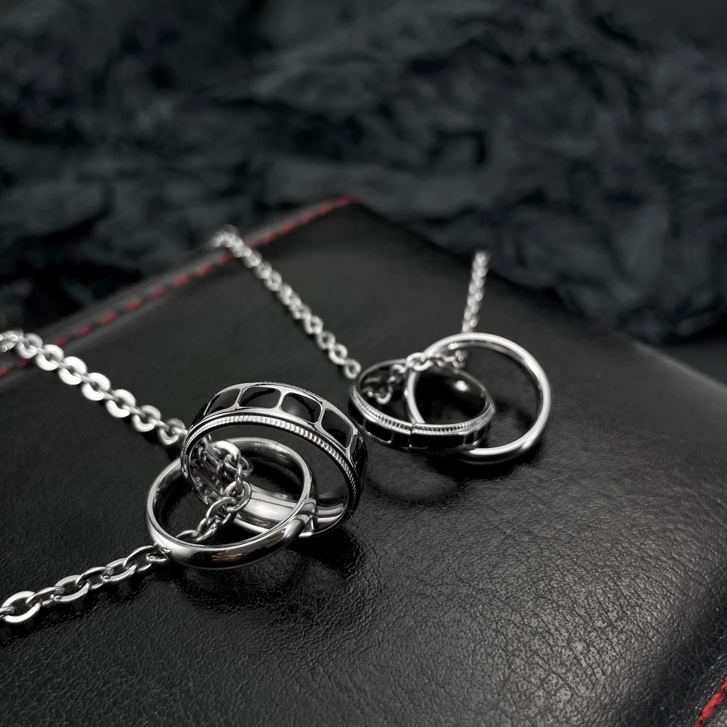 Fashion Jewelry Male Female Double Rings Stainless Steel Zircon Pendant Necklaces for Sensitive Skin Chain Necklace