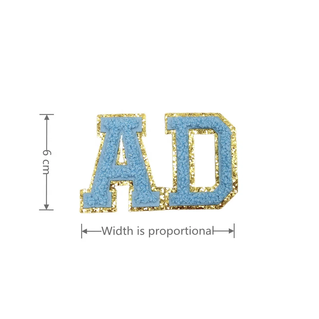 Ready to Ship Blue Letters Chenille Patches Wholesale Laser-cut Border Iron on Chenille Patches for Clothing