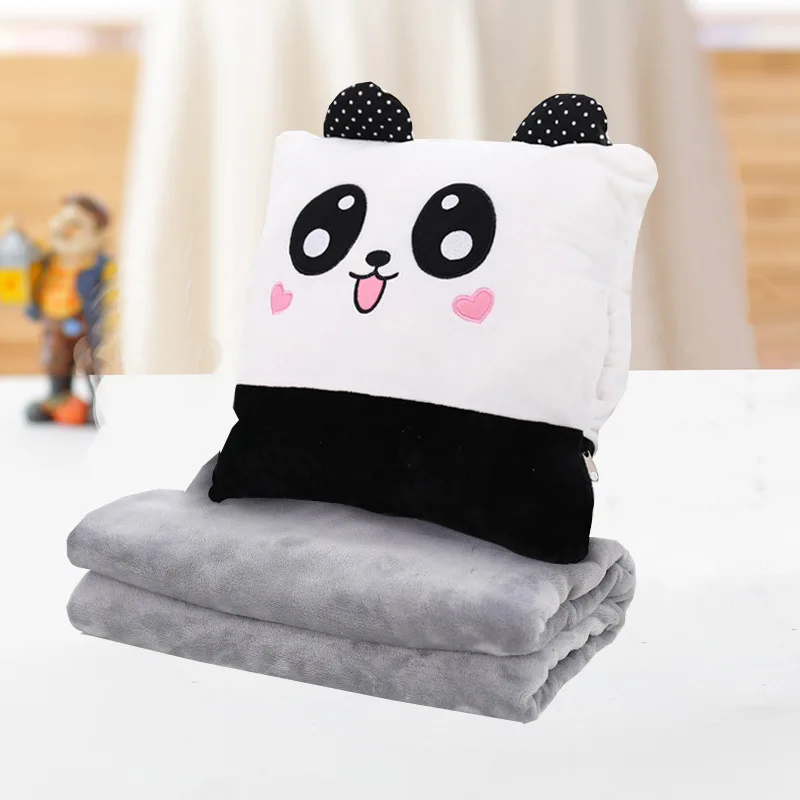 Flannel material foldable pillow and blanket 2 in 1 plush animal pillow blanket carpet