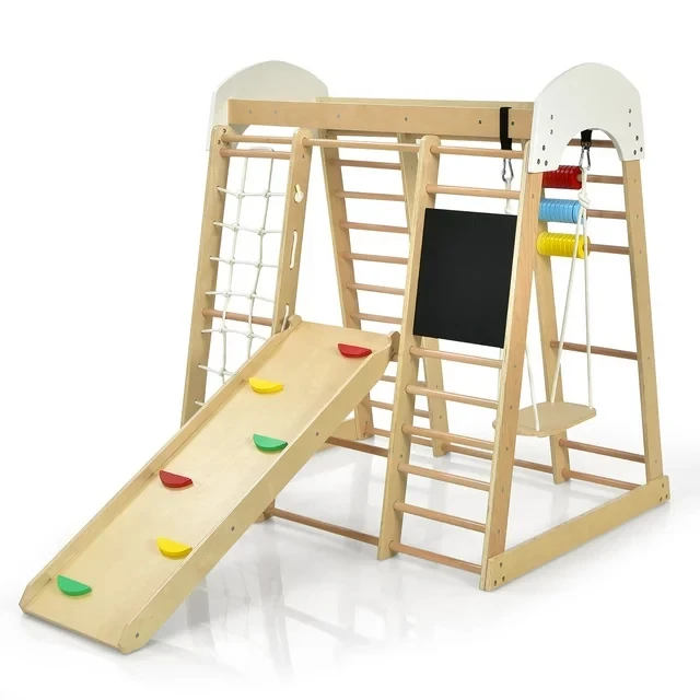 Wooden Climbing Frame Playground Indoor Children Montessori Foldable Climbing Swing monkey bar Combination
