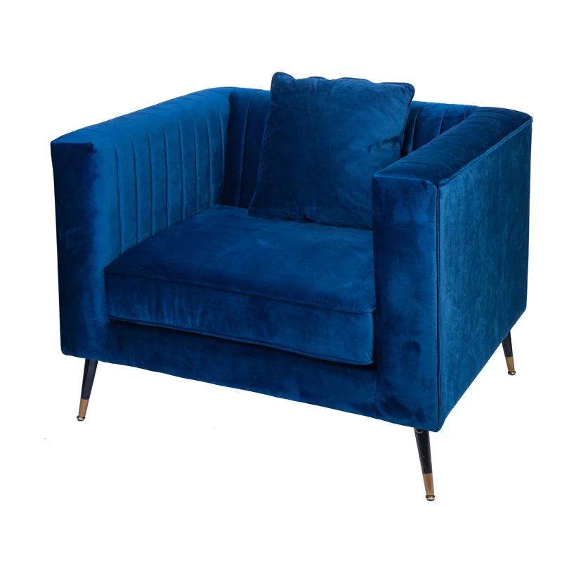 High Quality nordic Blue Velvet armchair sofa modern leisure living room