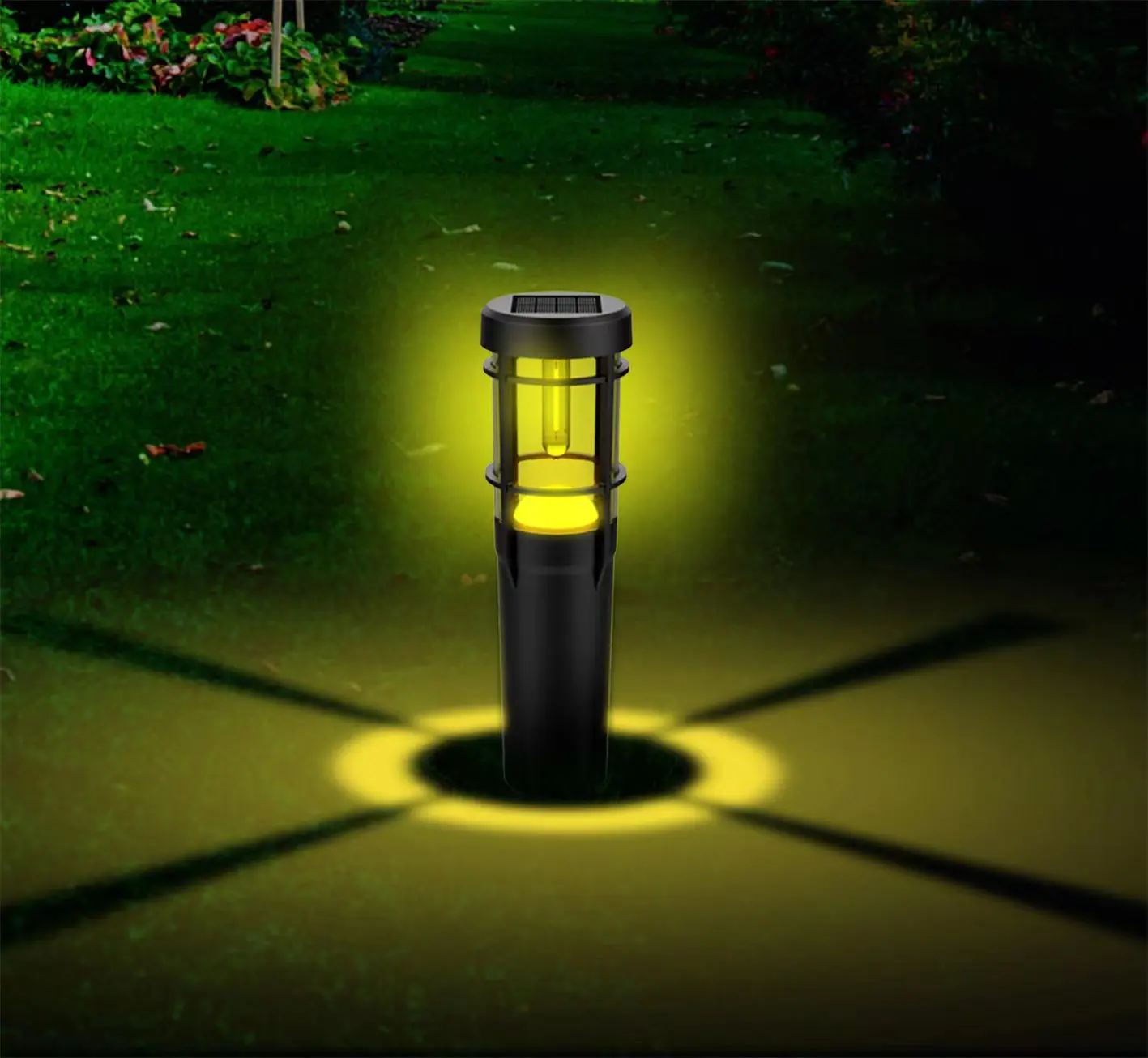 6-Pack Solar LED Bollard Lamp Low Voltage Landscape Pathway Light LED Outdoor Walkway Light for Yard Lawn
