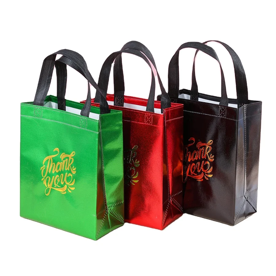 Reusable Glossy Laminate Foldable Non Woven Cheap Nonwoven Storage Clothes Christmas Thank You Shopping Bag Woven Bags
