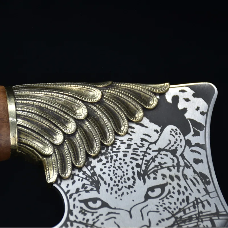 Chinese Longquan Forged Meat Cutting Knife Leopard Pattern Alien Vegetable And Chef cleaver Knife With Wood Handle