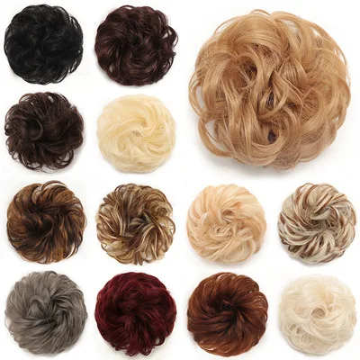 good Quality Wholesale Colors Synthetic Curly Messy Donut Chignon Bun Elastic Rope Rubber Band Hair Extension