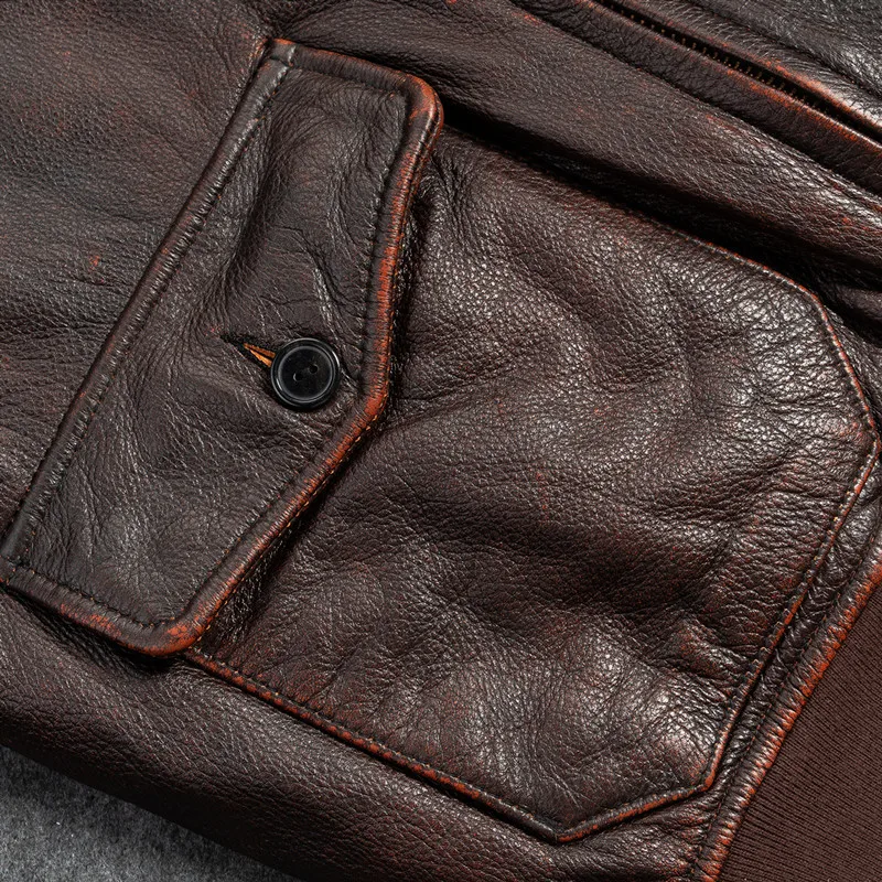 PDEP plus size 5XL military mens pilot jacket and coat brown genuine leather fur collor bomber winter jacket for men