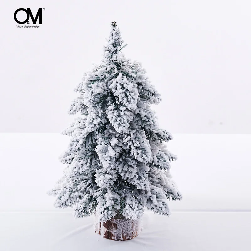O&M Display Design Pre Lit Miniature Flocked Christmas Tree Mini Table Trees Christmas Decorations 2022