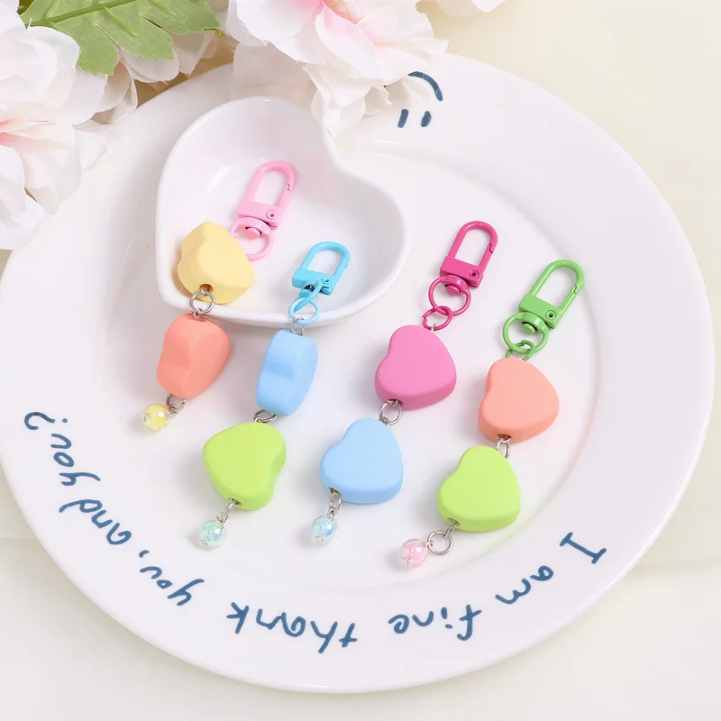 Fashion lovely schoolbag charm accessories heart key rings Love pendant key chains pendant Color Acrylic chain heart Keychain