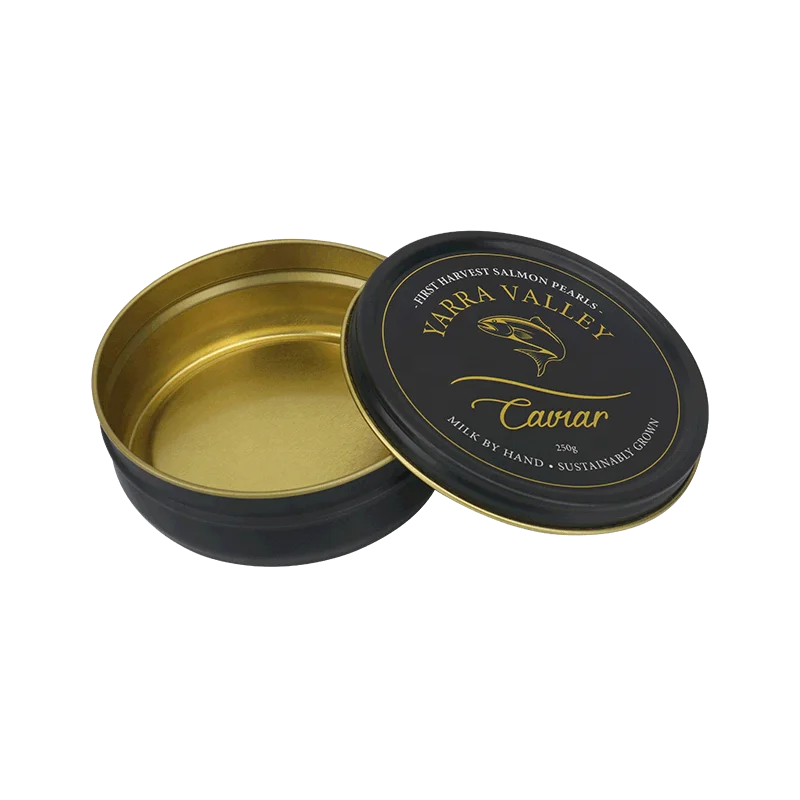 Customized recycle material  metal Tin Vacuum Caviar Tin Box For Caviar Packaging Round food grade tin cans