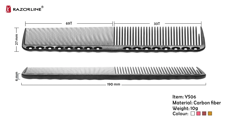 Razorline YS06 Professional Barber Salon Using Face Shaving Carbon Fiber Plastic Hair Comb