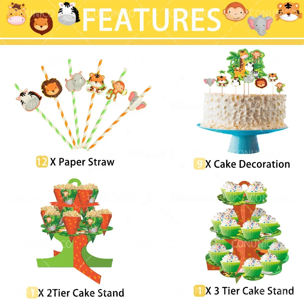 
New Jungle Safari Animals Theme Party Supplies Hanging Swirls Decoration For Kids Birthday Party Eco-friendly Disposable 