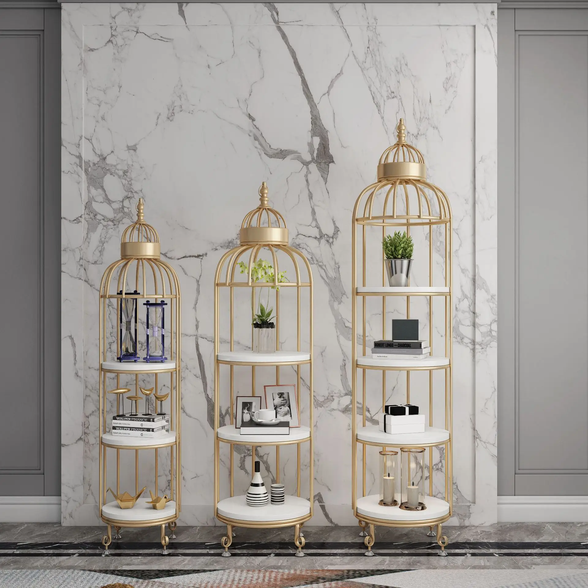 American Bird Cage Shape Shelf Floor Interior Iron Flower Balcony Decoration Multi-Layer Height Stand