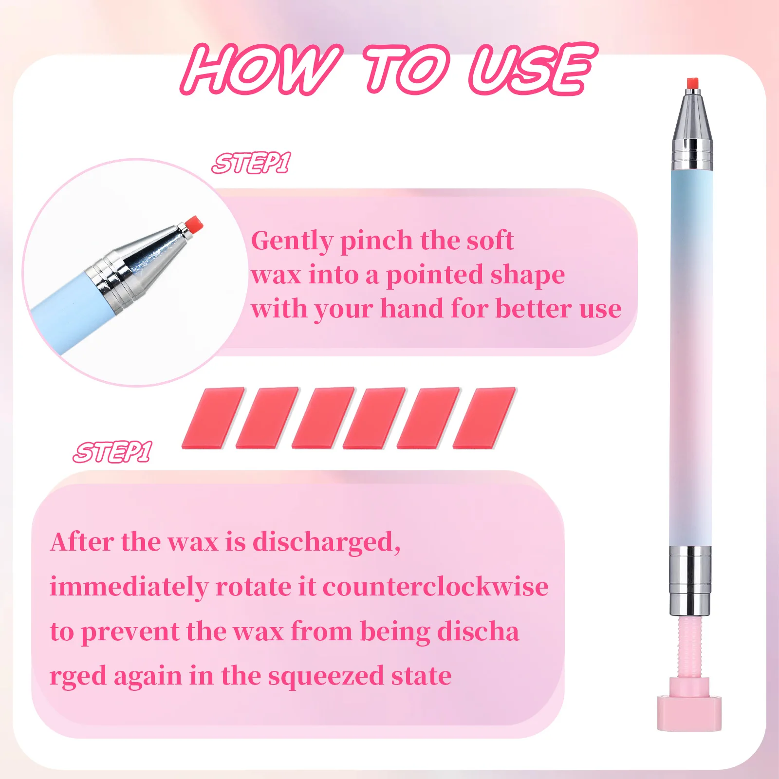 Nail Tool Replacement Wax Wick Sticky Pen Quickly Pick Up Diamond Rhinestone Rotary Wax Dot Pen