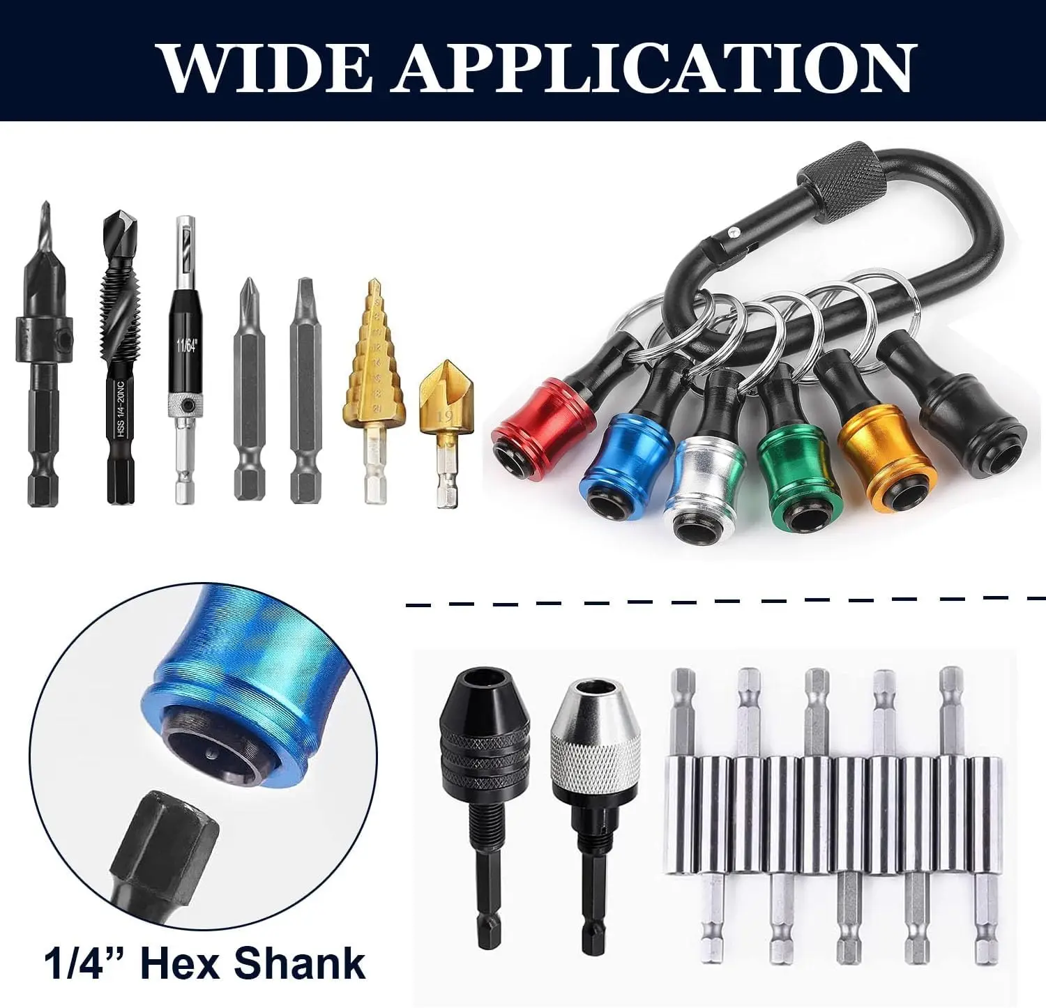 1/4 inch Hex Shank Aluminum Alloy Screwdriver Bits Holder Extension Bar Drill Screw Adapter Change Keychain Portable