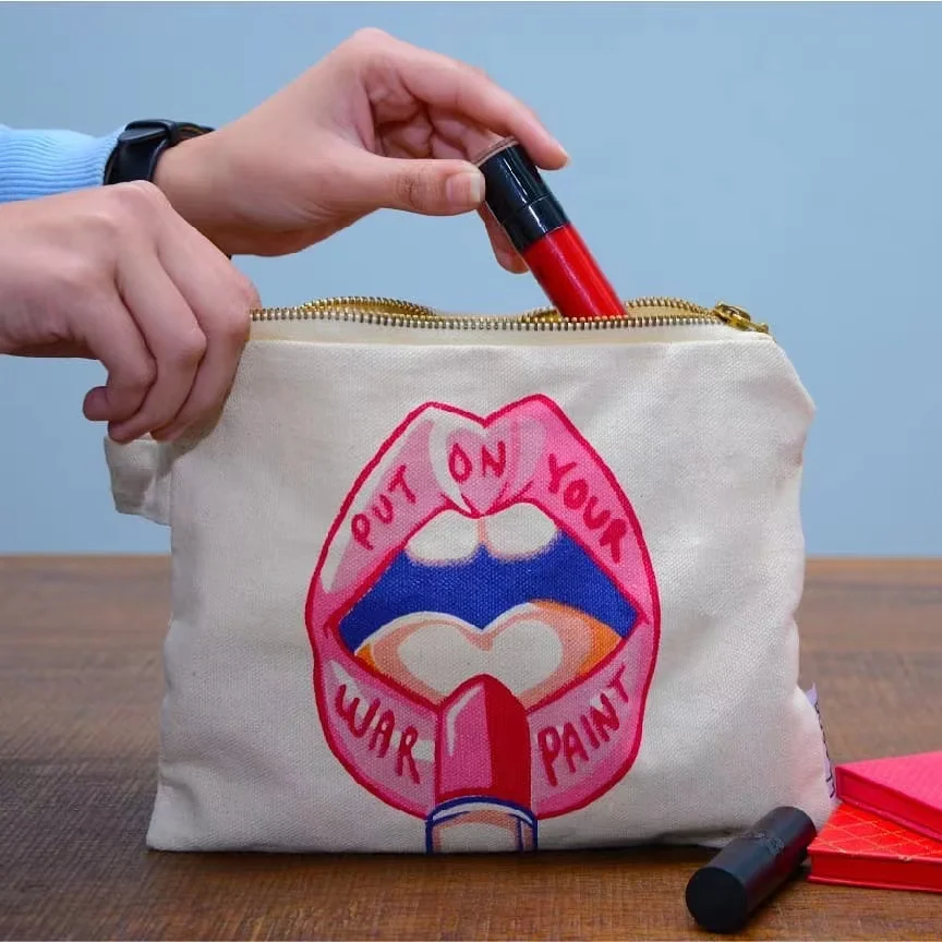 custom Logo cotton canvas cosmetic bag with zipper