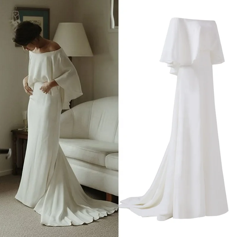1213#100% Real Photo Simple Off-Shoulder Strapless Backless Soft Satin Sweep Train Simple Bridal Gown Bride Wedding Dress