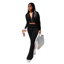2021 HS New Arrial Fall Winter Sweatsuit Womens Hoodie Set Fleece Velvet Two Piece Velvet Tracksuit Zip Coat Bell-bottomed Pants