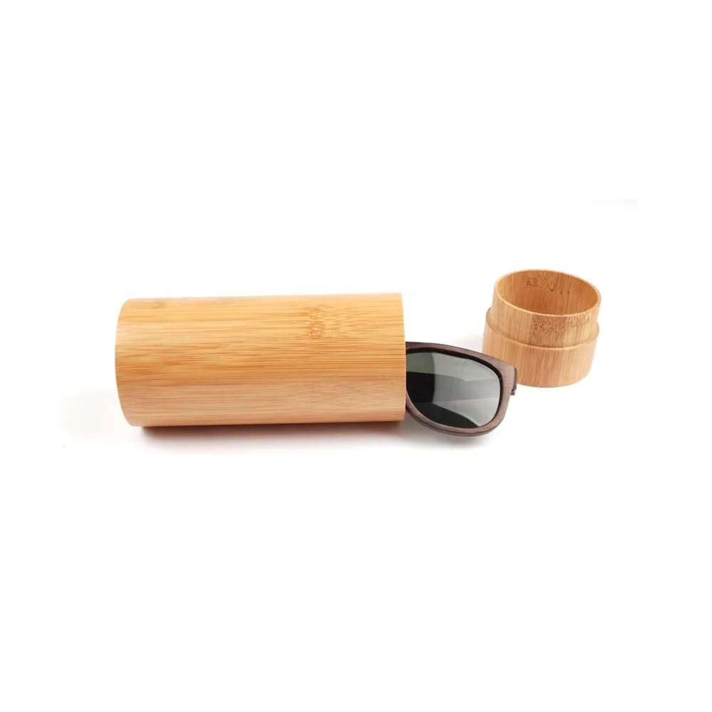 Custom ECO-friendly hard round Cylinder Tube Carbonized bamboo case for sunglasses
