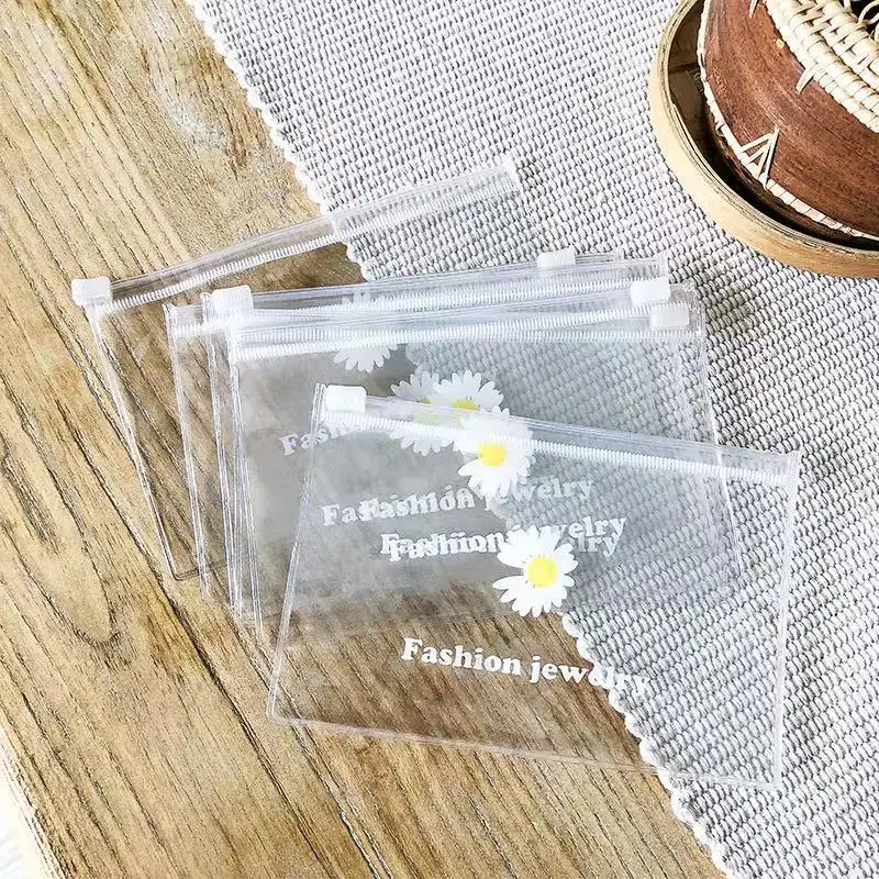 Маленькая сумка для хранения украшений с маргариткой, многофункциональные прозрачные удобные герметичные пластиковые пакеты