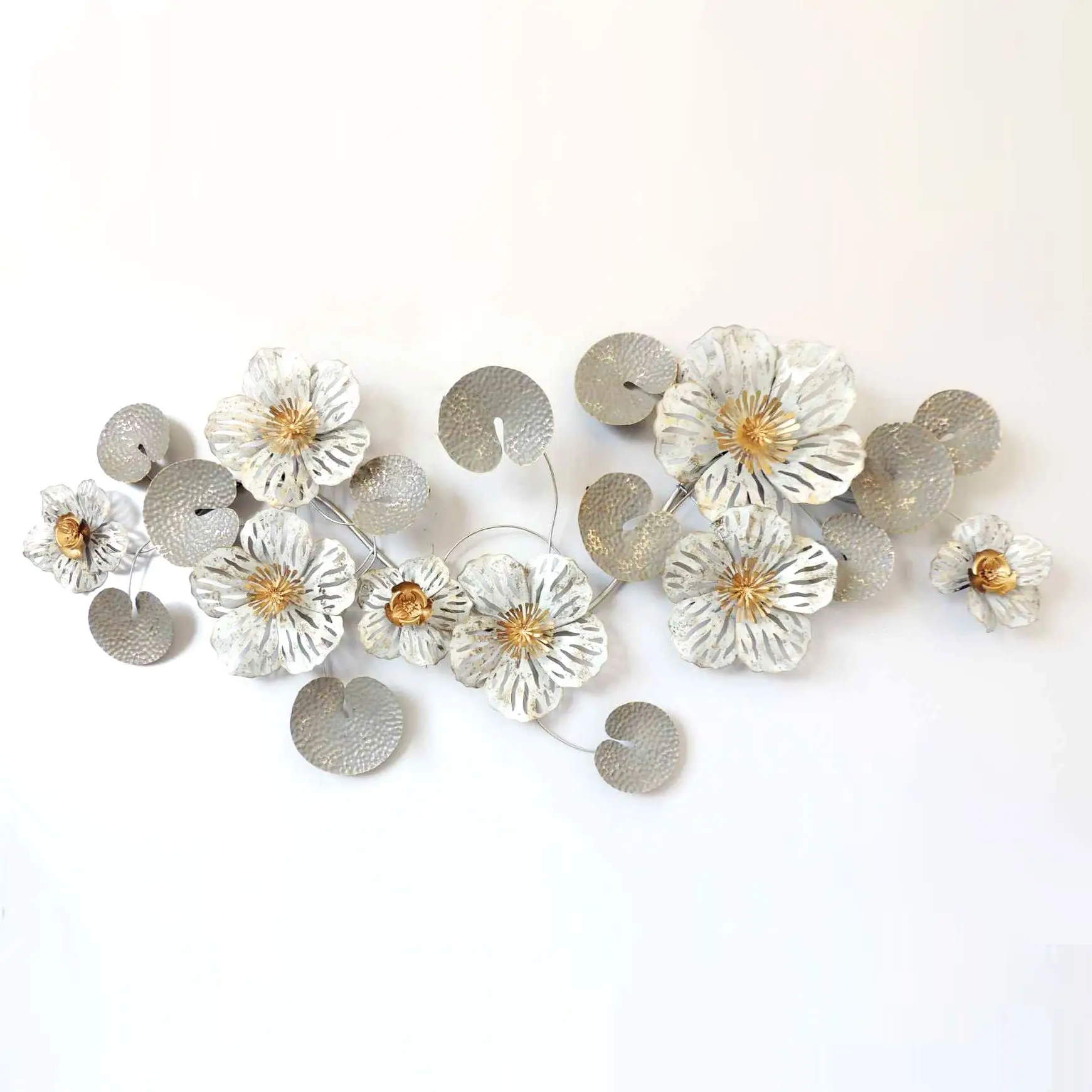 3d Silver Living Room Floral Art Flower Iron Metal Decoration Items Iron Metal Wall Hanging Decor
