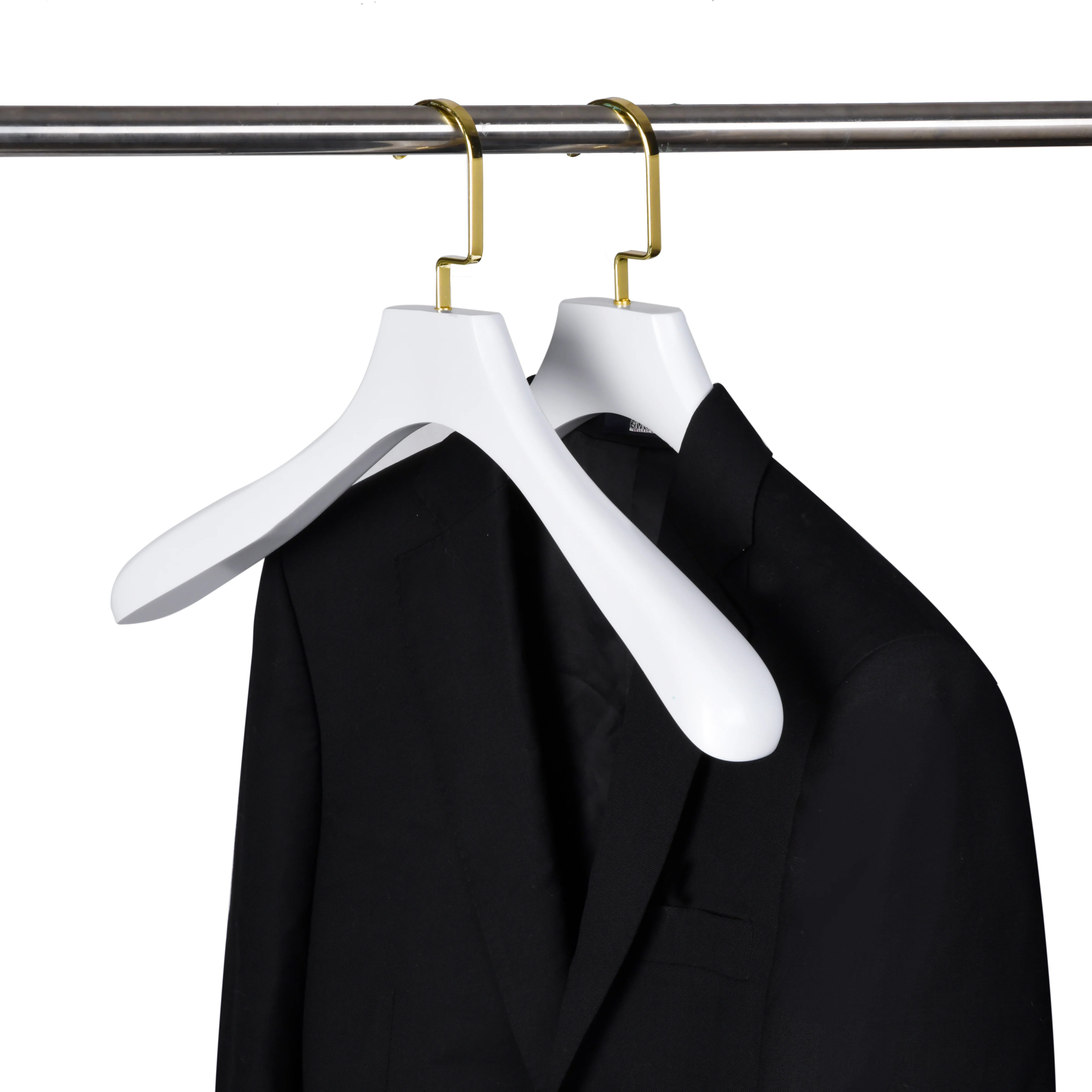 Luxury wooden custom hanger white wooden coat hanger with golden flat hook