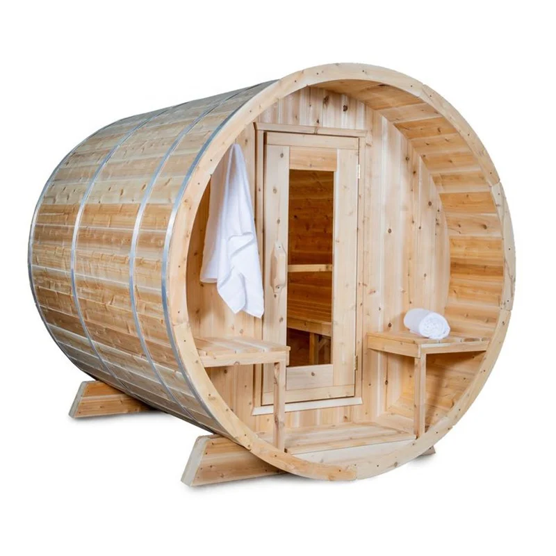 Red Cedar 3-4 Person Outdoor  Barrel Sauna Room With Harvia Sauna Heater