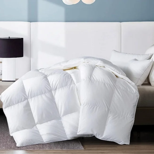 Hotel-Quality Duck down Comforter, Double-Stitched, Fluffy & Soft All-Season Duvet Insert, Box-Stitch Quilted