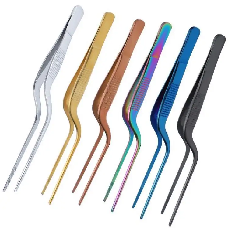 8.3in 6.3 Stainless Steel Kitchen Cookg Tweezers Curved Pot Food Tweezers Barbecue Tongs Gadgets Kitchen Tools Metal Material