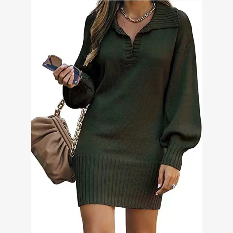 lightweight relaxed fit design rib trims side slits front patch pockets slips on women cashmere mini dress