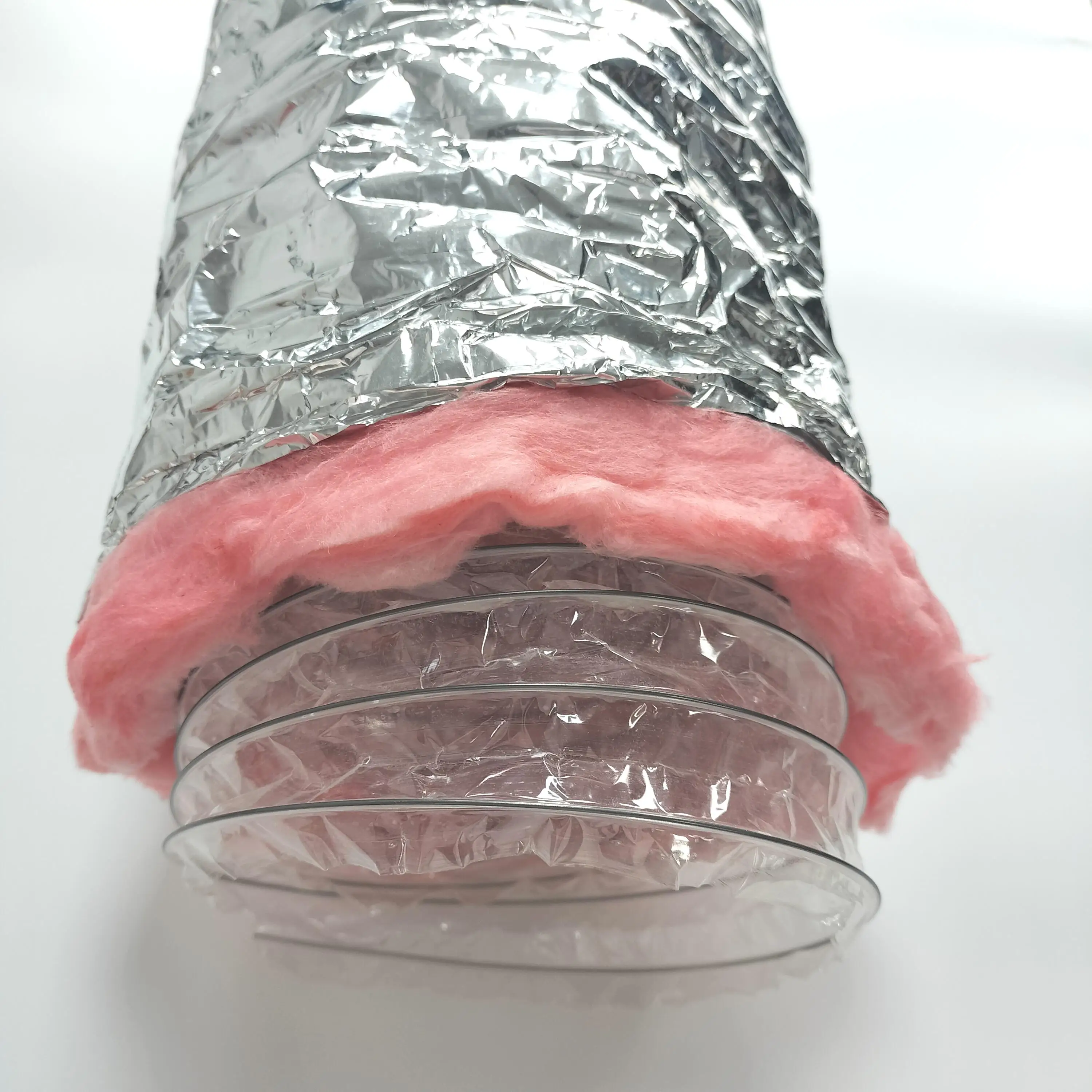 Insulated Flexible Duct R6/R8 pink Fiberglass Inner Black PET for ventilating system