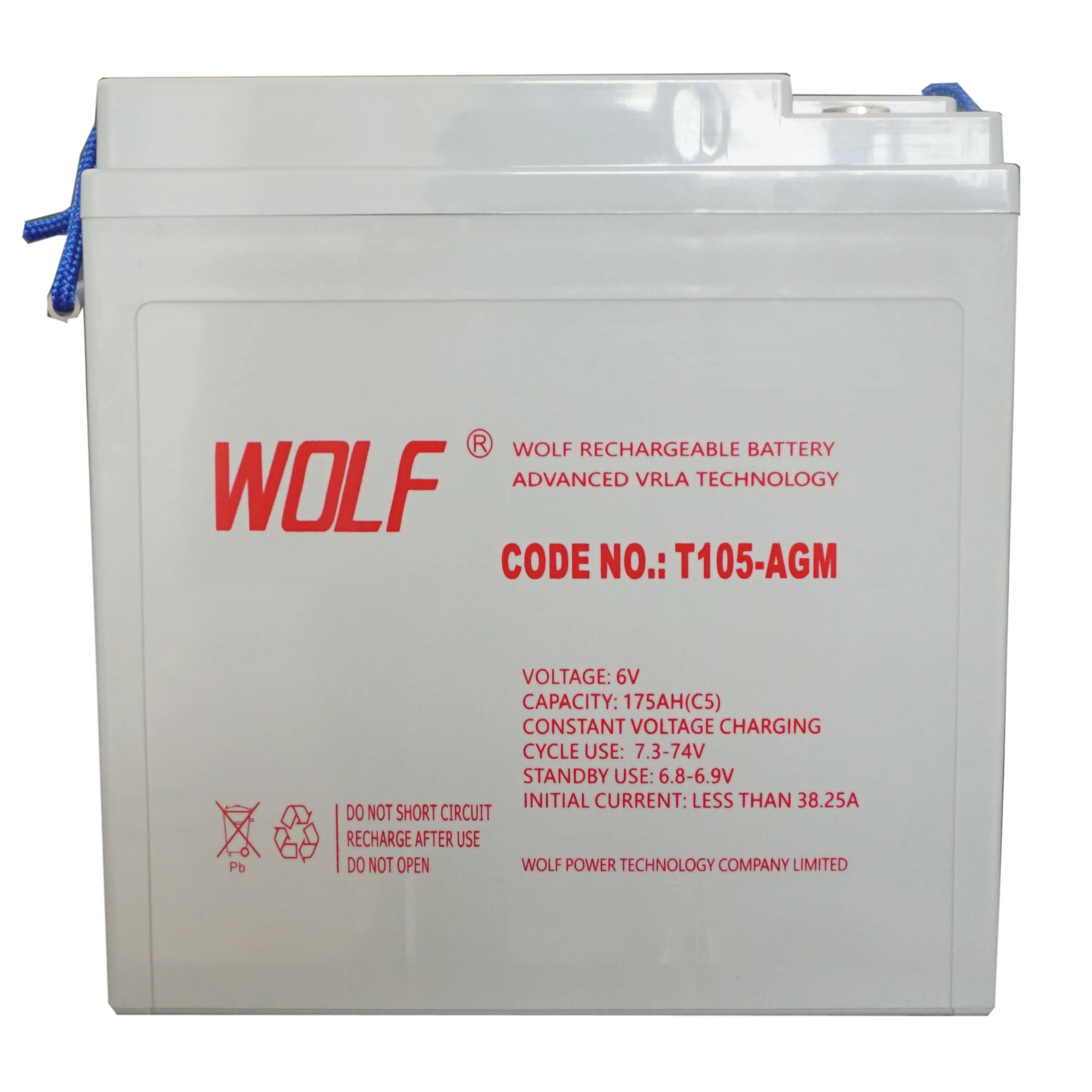 T105 6V 225Ah deep cycle maintenance free agm battery for golf cart