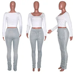 S390058 spring 2021 fall 7colors white tshirt crop top with stack sweat pants two piece jogger 2 piece set