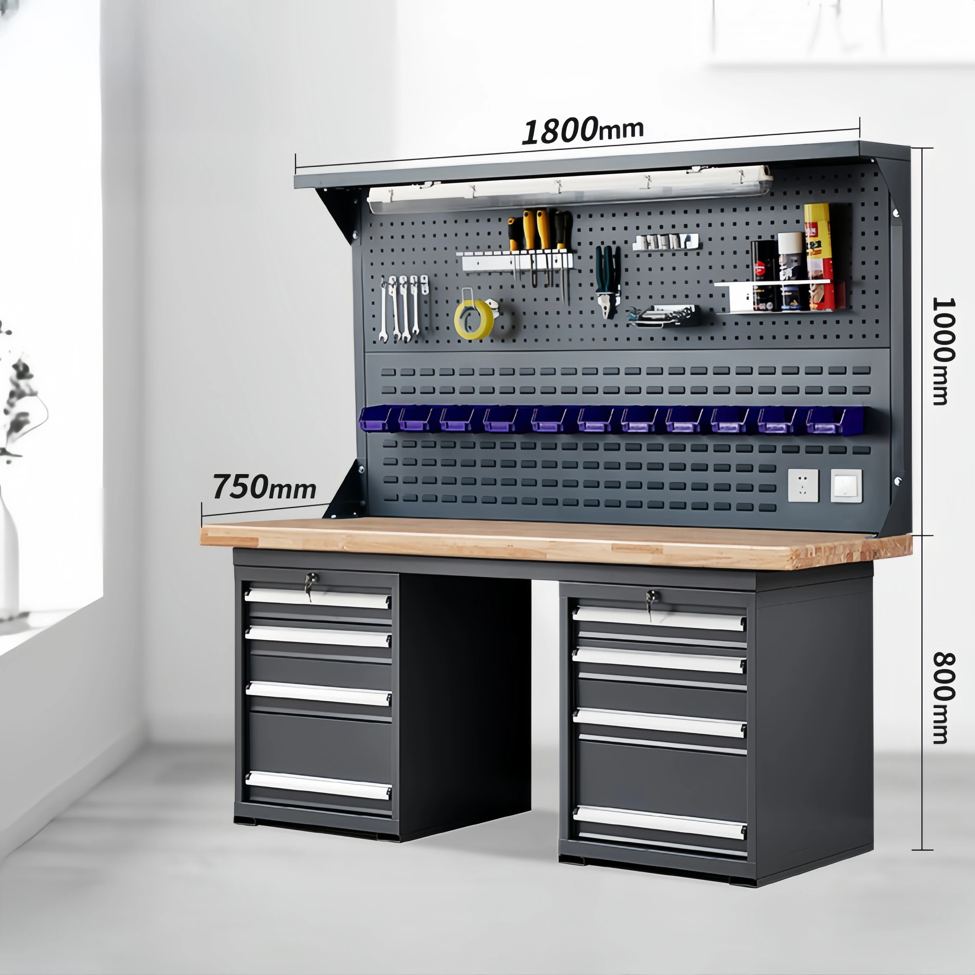 Heavy Duty Industrial-grade Mechanics Garage Worktable Wooden Countertop Workshop Workbench For Factory garage Use Storage