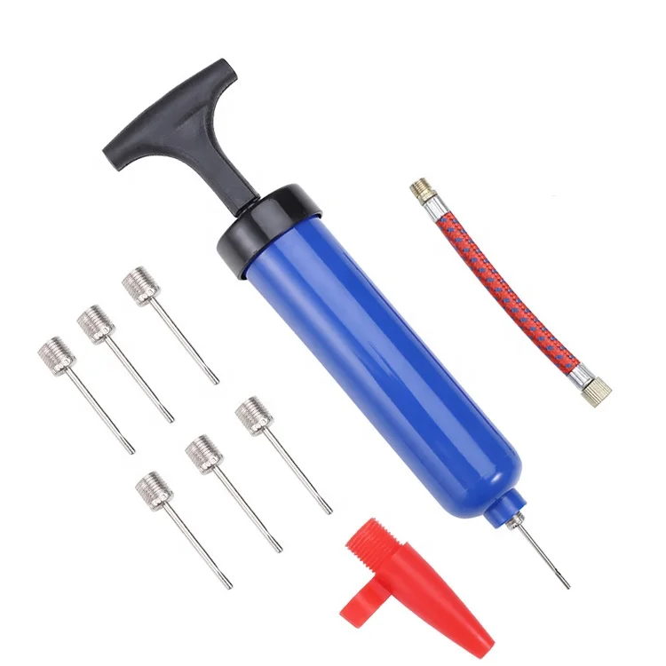 8' Portable Hand Air Ball Pump Inflator Kit With Needle Nozzle Extension Hose