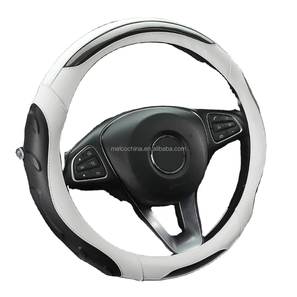 MELCOUniversal 15 Inch Anti-Slip Car Steering Wheel Decorative Cover,3D Massage Grip Black/ White Steering Wheel Airbag Cover