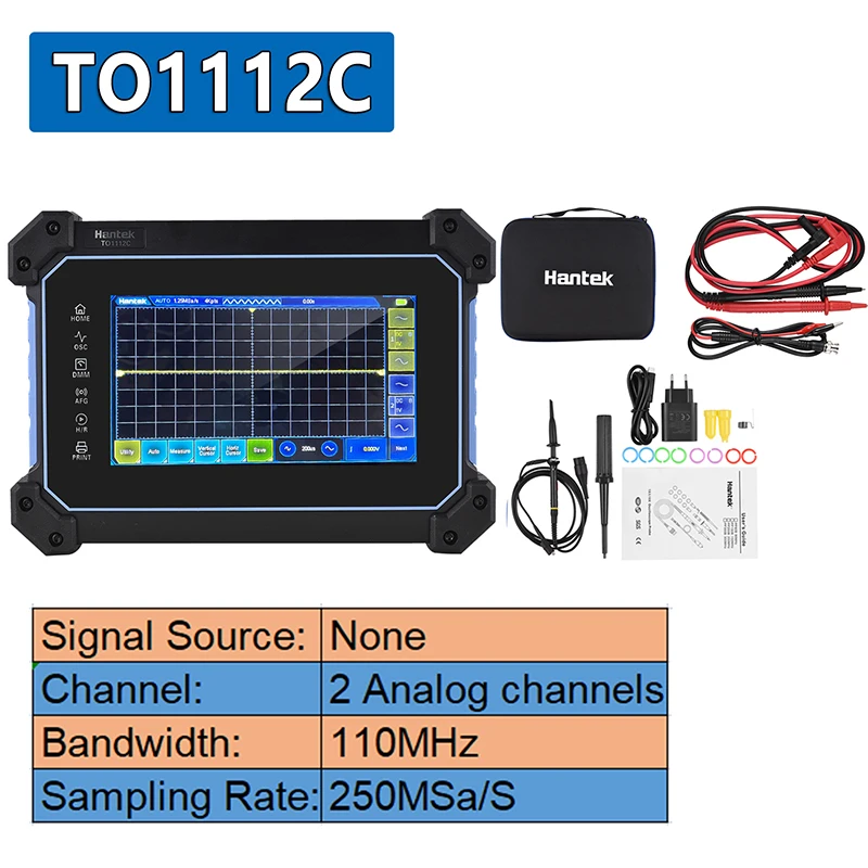 Hantek TO1112C  2 Channel 110MHz  250M-1G Sa/s Sampling 8M Storage Multi-function Full Touch Screen Tablet Digital Oscilloscope