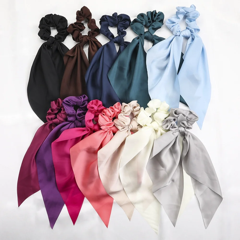Factory Wholesale Knot Hair Tie For Women Silk Hair Accessories  Casual Female Hair Scrunchies