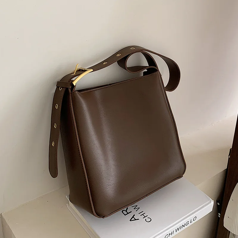 Custom design Solid Color Soft PU Leather Women Shoulder Big Bucket Bags Women Handbags