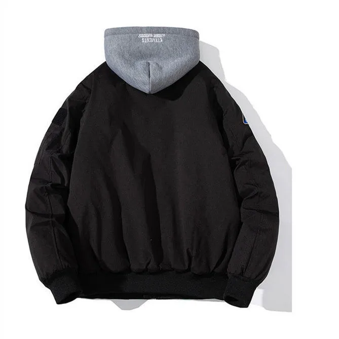 Detachable hood racer motorcycle windbreaker golf racer varsity versatile mens winter flight bomber jacket