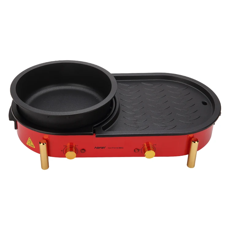Household Shabu-Roasting All-In-One Pot Non-Stick 2 In 1 Electric Bbq Grills And Hot Pot